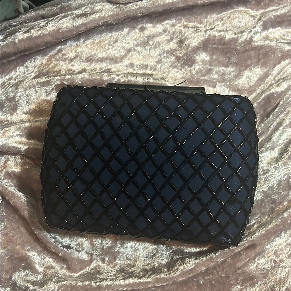 Elegant midnight blue  Black bead Quilted convertible Clutch